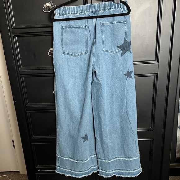 BiBi Star Pattern Wide Leg Jeans - Blue and Black - Picture 3 of 5